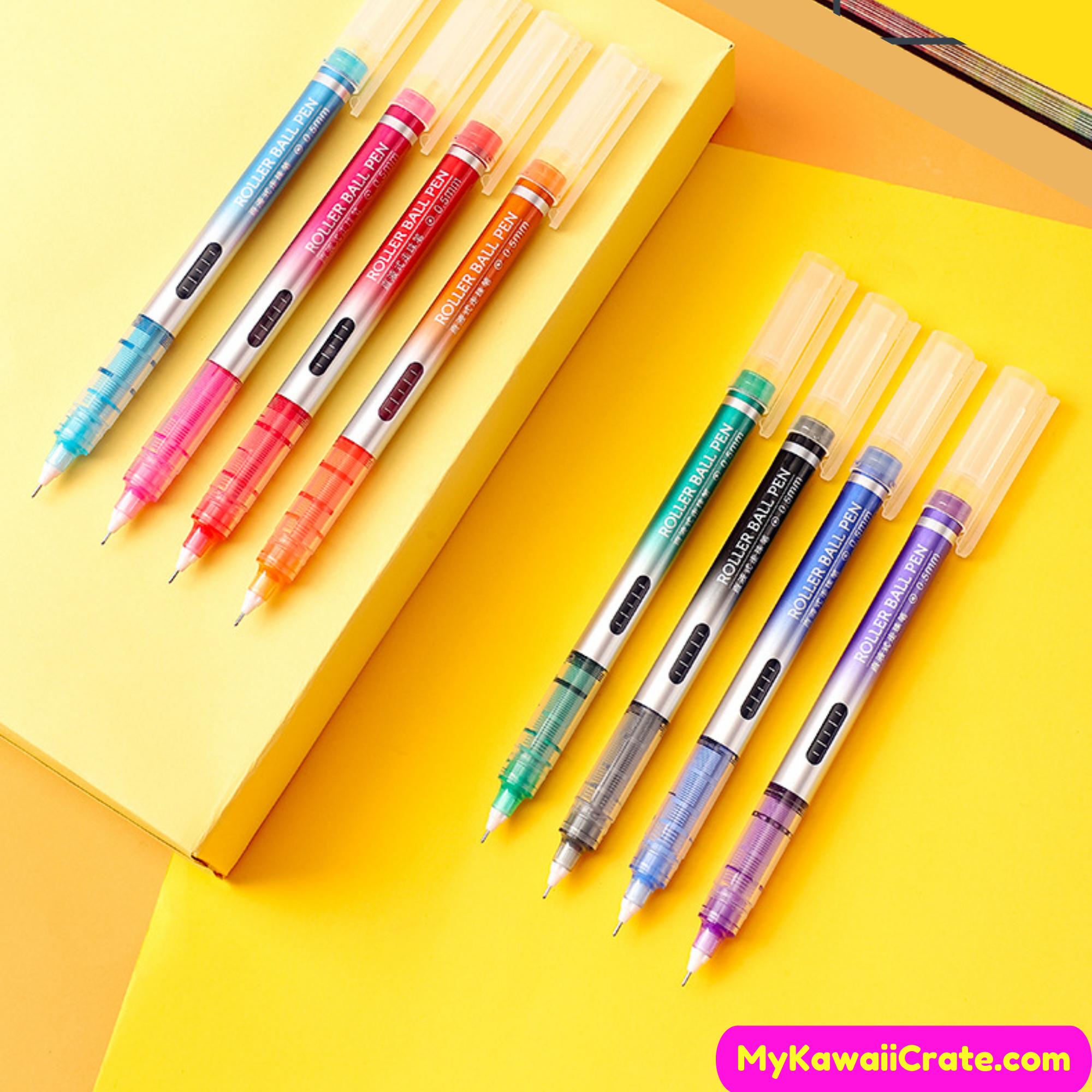 8 Pc Pack Bright Colors Quick Dry Fine Tip Roller Ball Pens – MyKawaiiCrate
